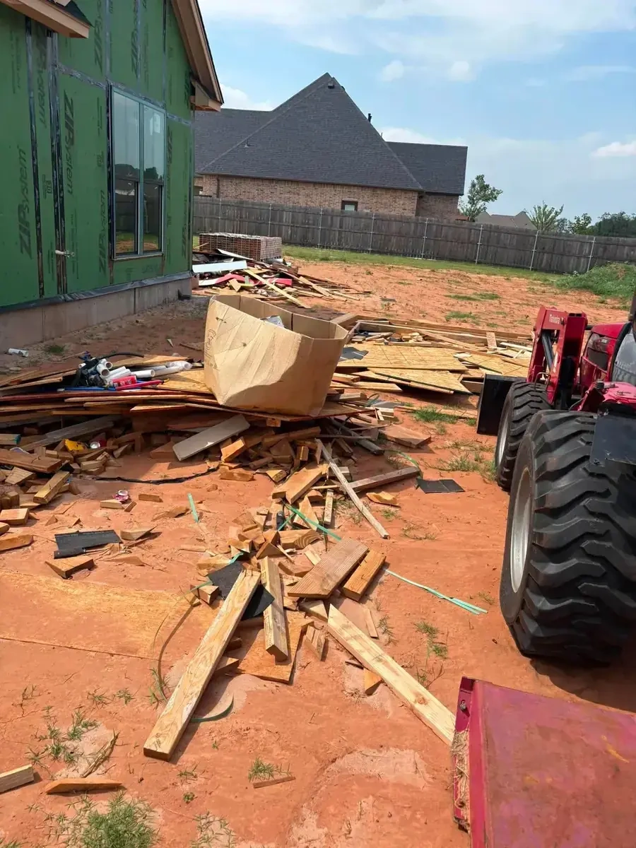 Job site construction waste lumber and building debris