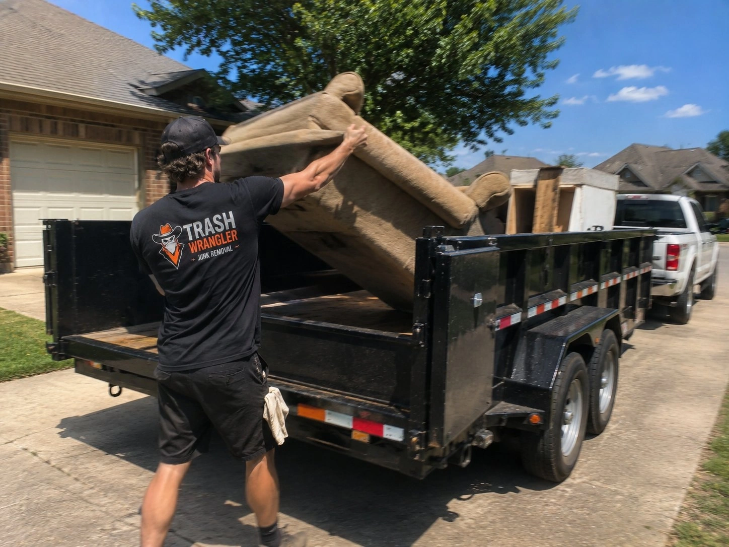 Trash Wrangler loading couch onto trailer